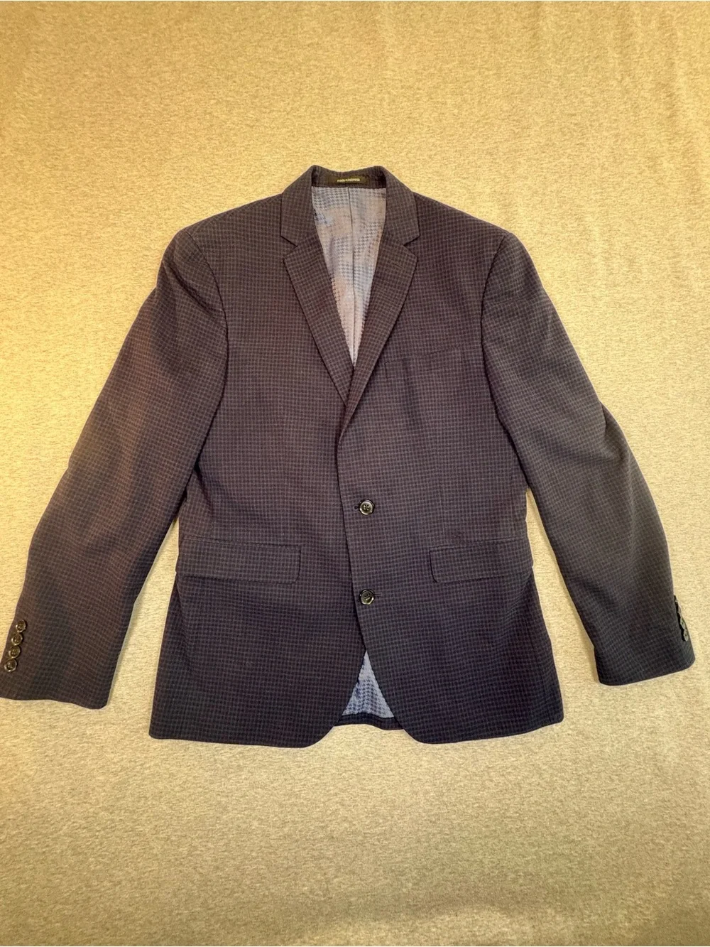Men’s Bar III 40R Slim Fit Navy Micro Check 2-Button Sport Coat Blazer Lined